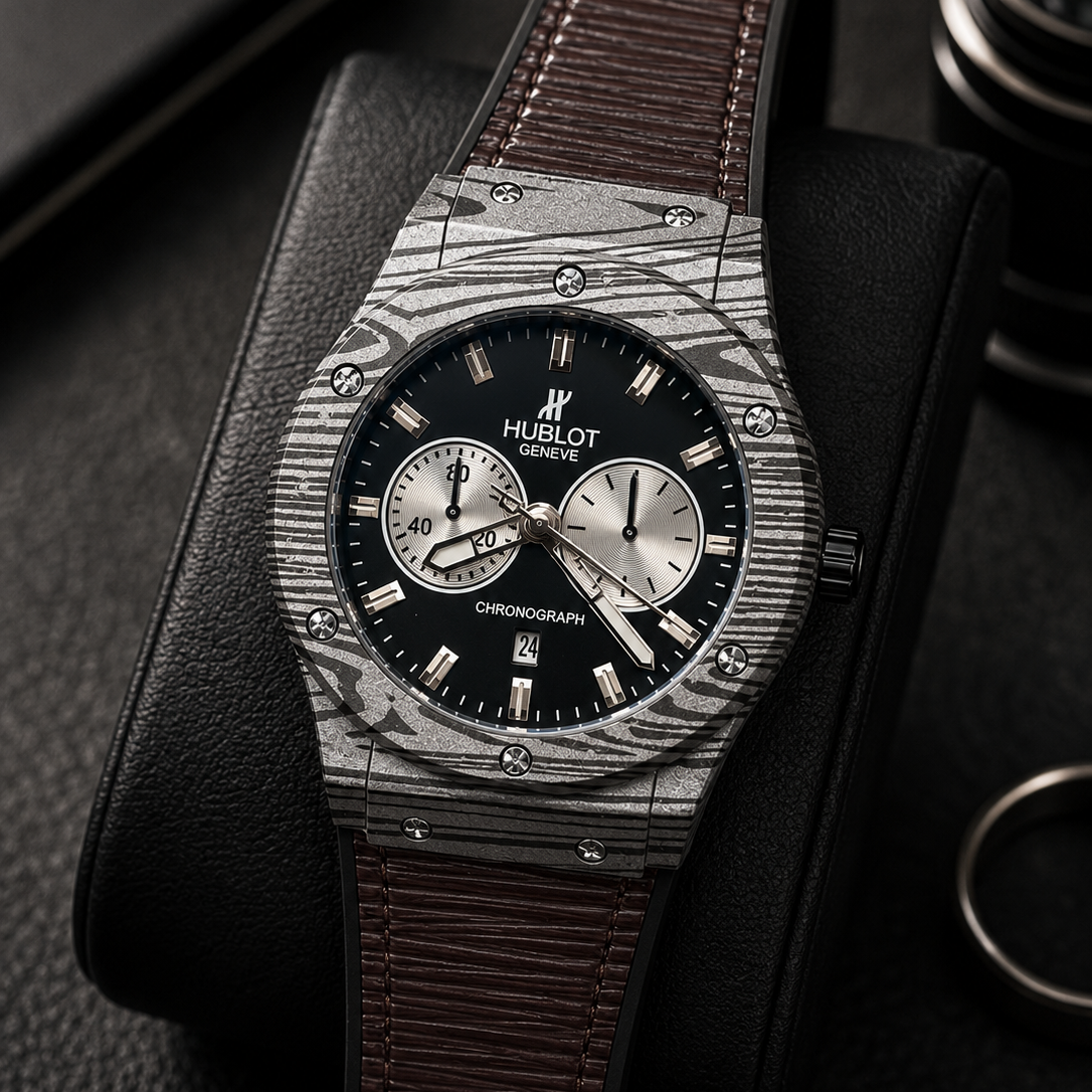 Hublot Classic Fusion Chronograph (Damascus Pattern / Brown Strap)