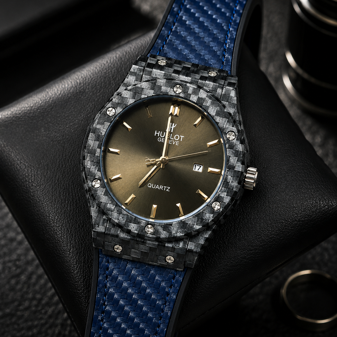 Hublot Classic Fusion Carbon Weave (Olive Dial & Blue Strap)