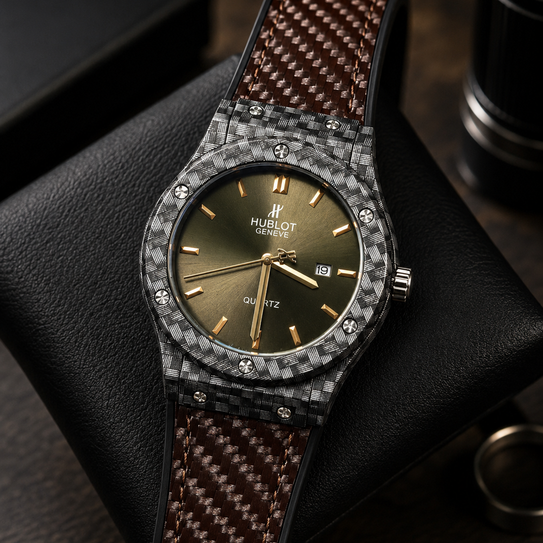 Hublot Classic Fusion Carbon Weave (Olive Dial & Brown Strap)