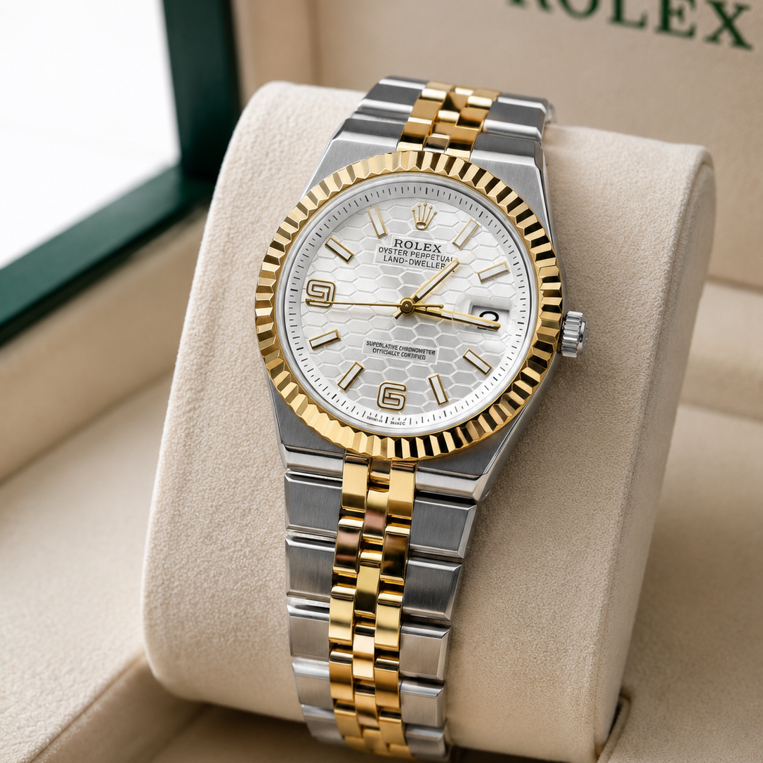 Rolex Land-Dweller Two-Tone (Silver/White Honeycomb Dial)