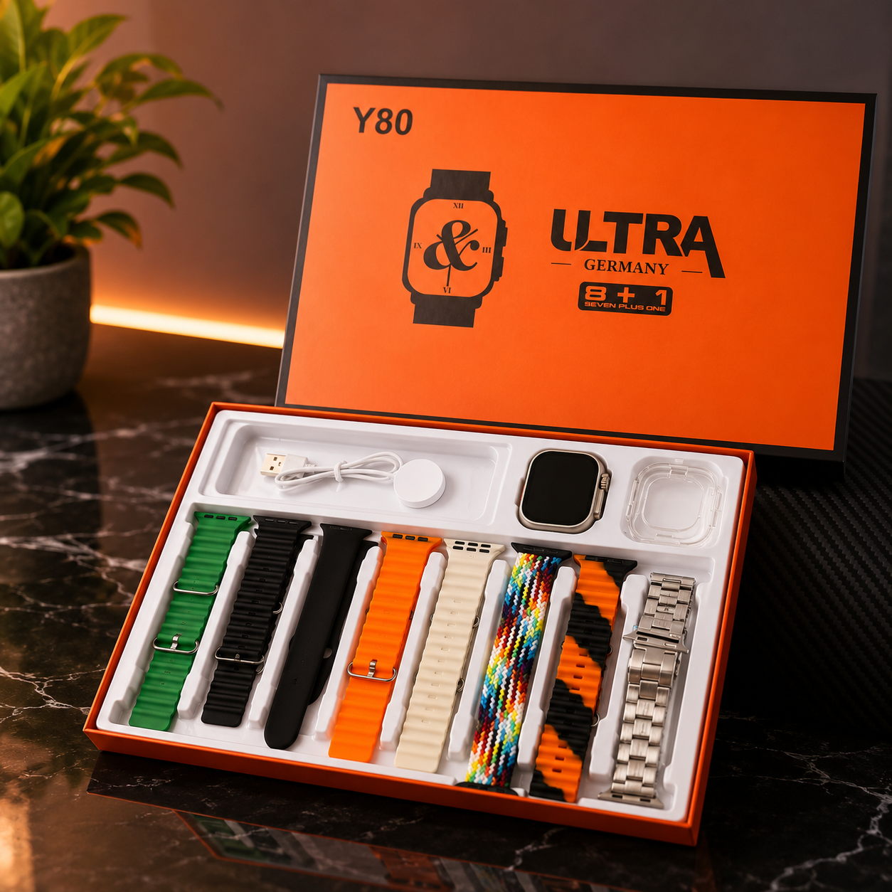 Y80 Ultra Smartwatch with 8 Interchangeable Straps – 2.2" HD Display